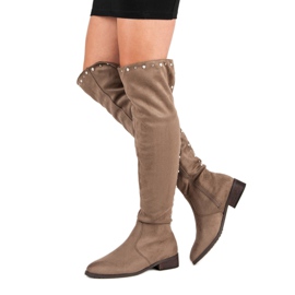 Cm Paris Lårhöga stövlar med pärlor brun 1