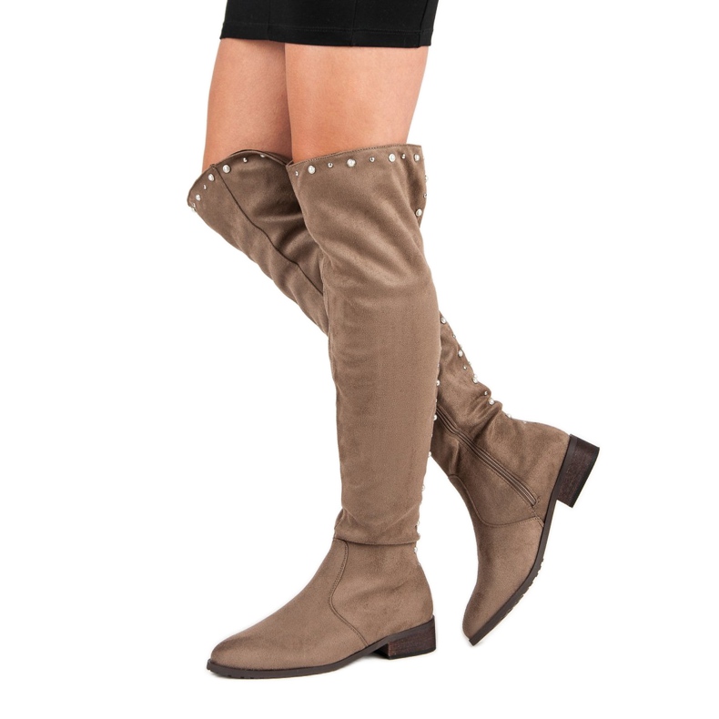 Cm Paris Lårhöga stövlar med pärlor brun 1