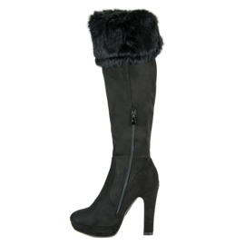 Super Me Lårstövlar i mocka med päls svart 2