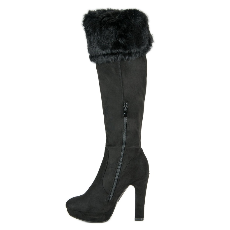 Super Me Lårstövlar i mocka med päls svart 2