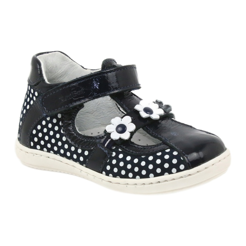 Girls 'Leather Ballerinas med vita prickar 267 Renbut blå 1