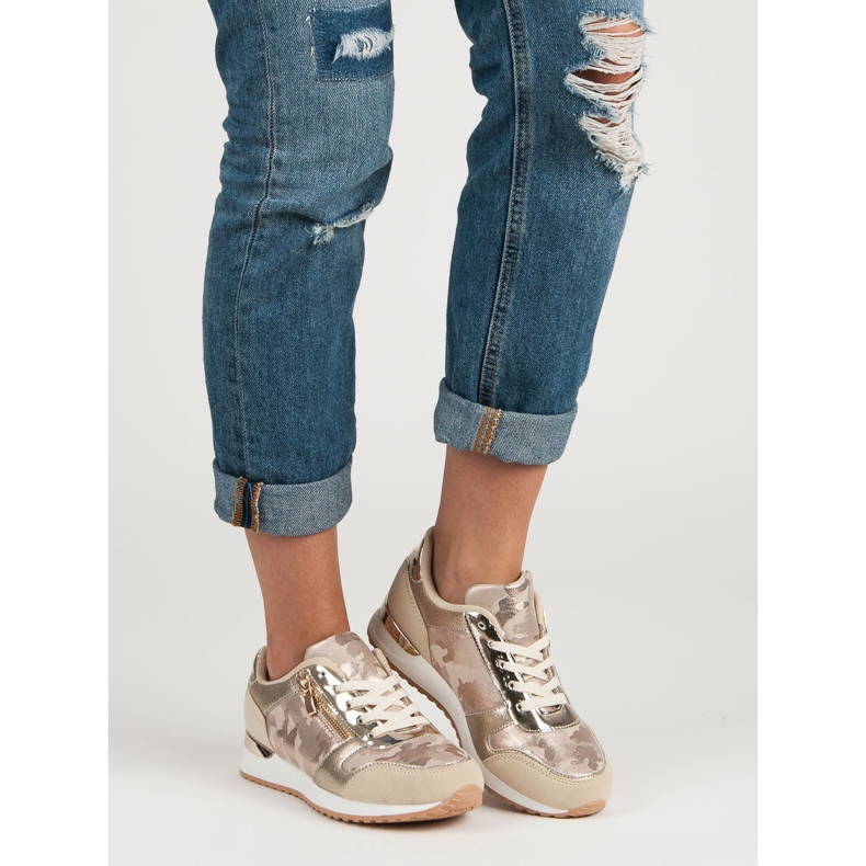 Sportskor med dekorativ dragkedja gul rosa 1