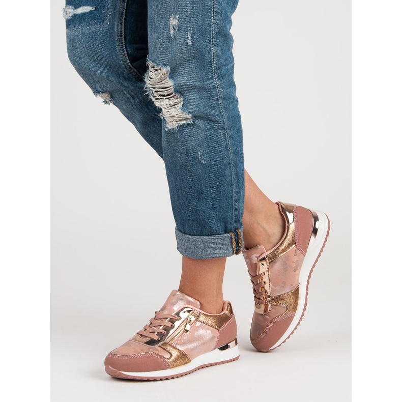 Sportskor med dekorativ dragkedja gul rosa 2