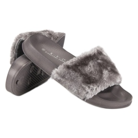 Grå flip-flops med päls 2