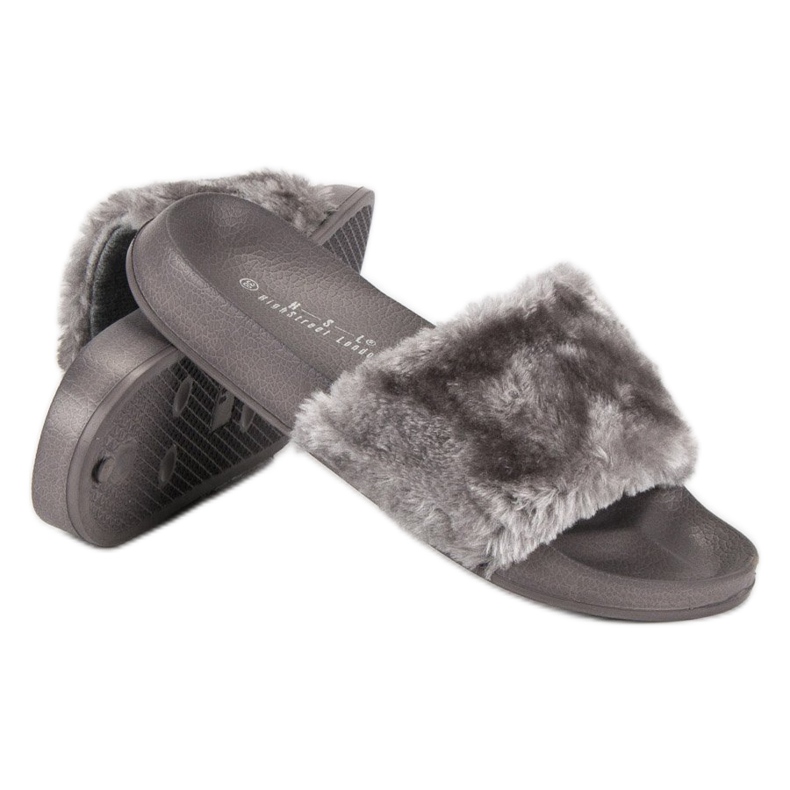 Grå flip-flops med päls 2