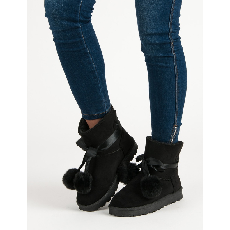 Svart Mukluki Med Pompoms 1