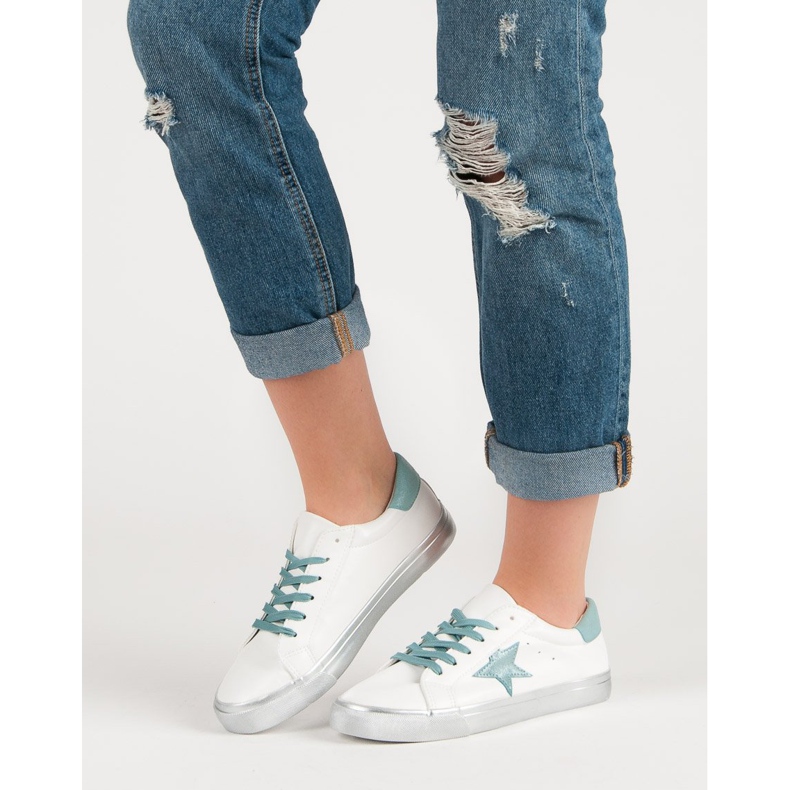 Snygga låga sneakers vit blå 2