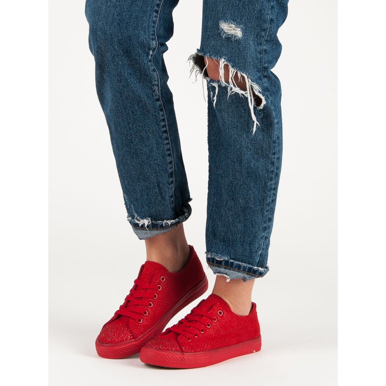 Sport Röda sneakers med kristaller 1