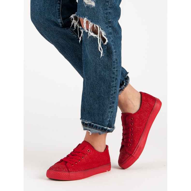 Sport Röda sneakers med kristaller 2