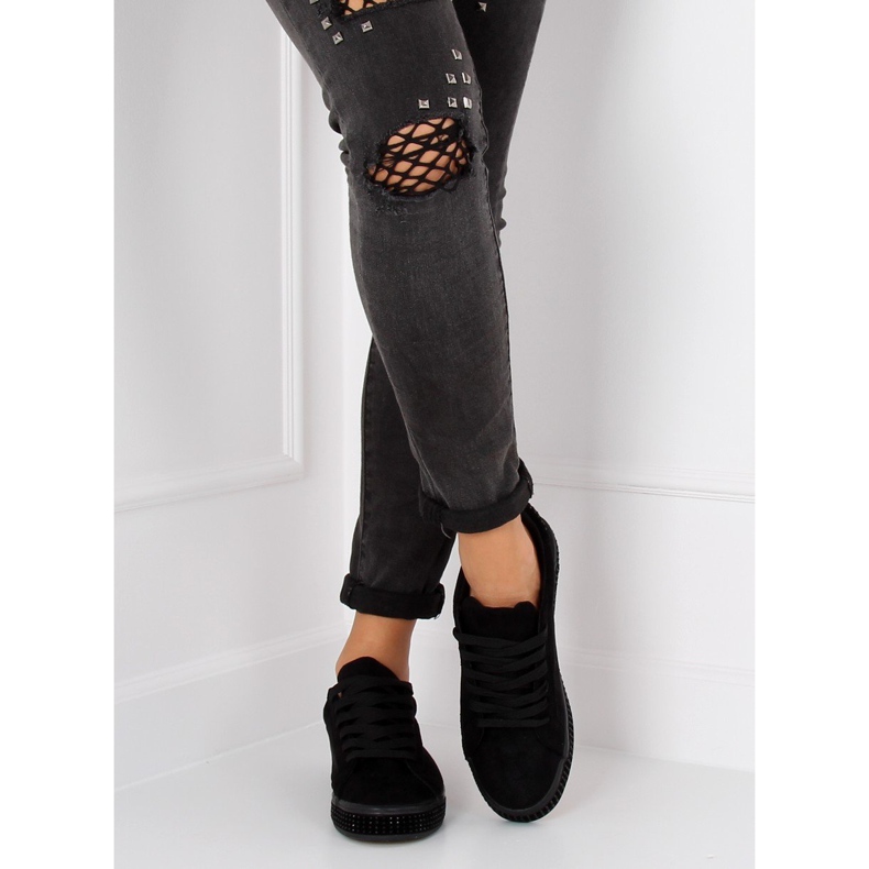 Svart BS098 Svarta sneakers med stenar 2