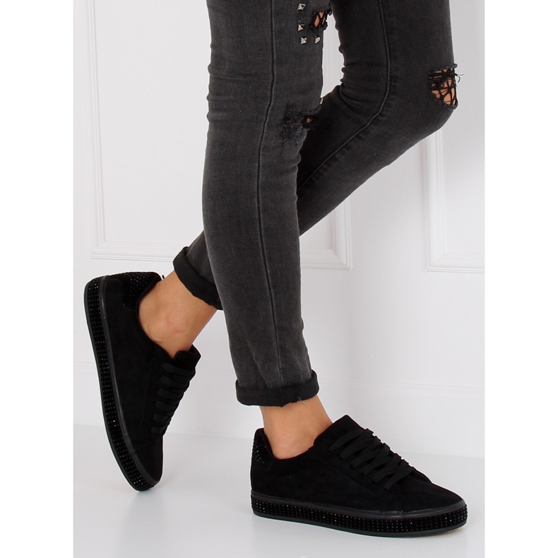 Svart BS098 Svarta sneakers med stenar 1