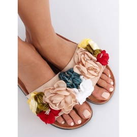 Beige tofflor för kvinnor P-848 Beige mångfärgad rosa 1