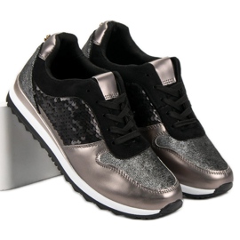 Sportskor med paljetter svart grå gul 1