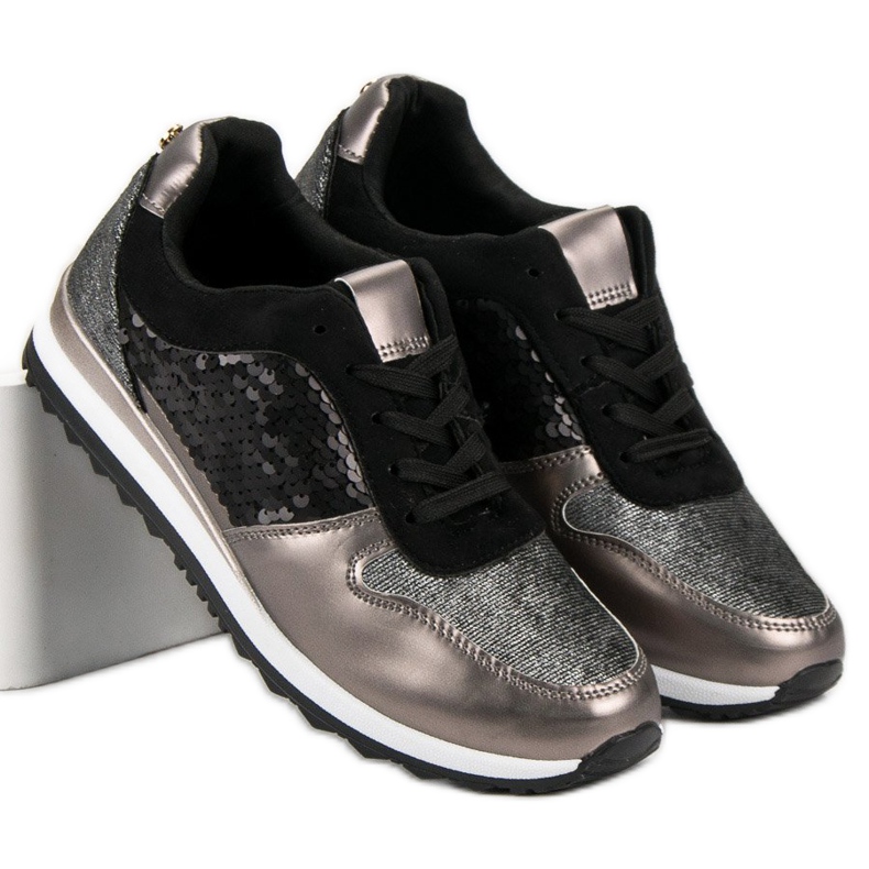 Sportskor med paljetter svart grå gul 1