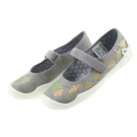 Befado tofflor barnskor 114Y345 kardborreband grå gul 3