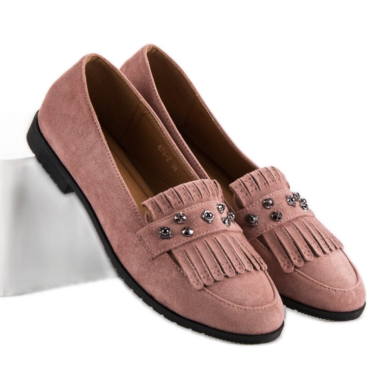 Laura Mode Loafers i pulvermocka rosa 2