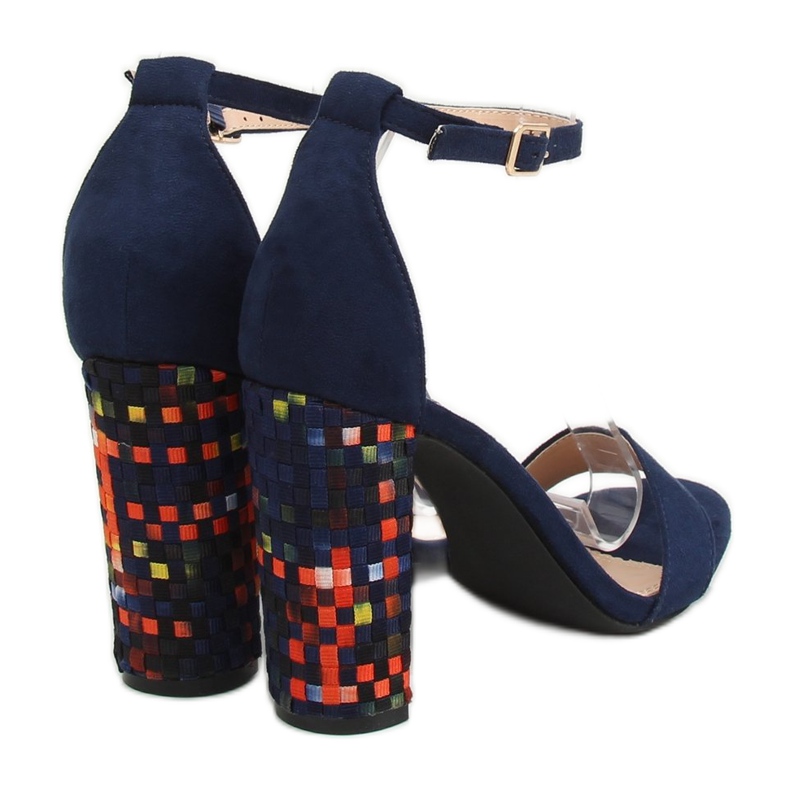Marinblå högklackade sandaler 708-24 Marinblå mångfärgad 2