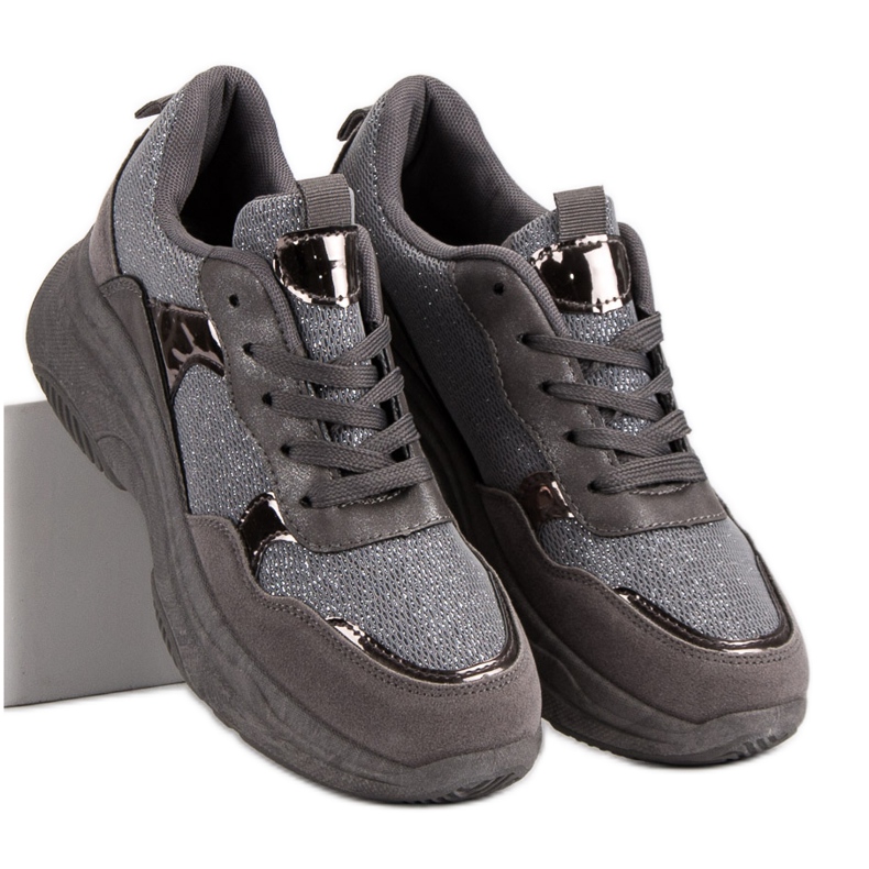 Glitter sneakers på plattformen grå 2