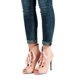 Bestelle Knutna stövlar med öppen tå rosa 1