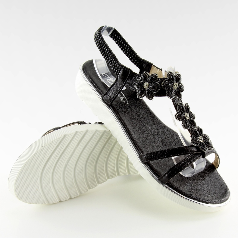Bekväma sandaler med blommor svart 127-58 Black II-GAT 2