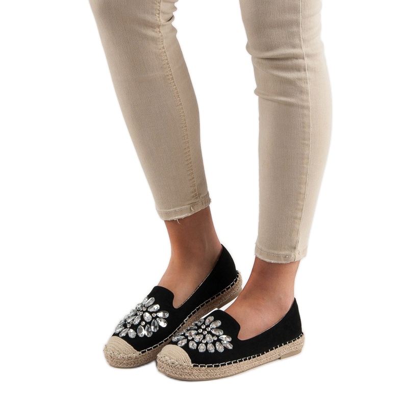 Small Swan Mocka Espadrilles Med Ornamenter svart 1