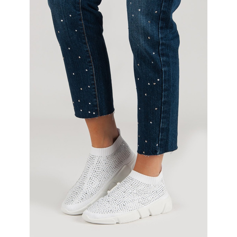 Textil sportskor med kristaller vit 2