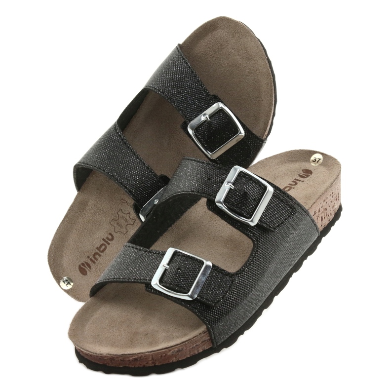 Svarta Inblu NM013 svarta tofflor för kvinnor med silverpartiklar 5