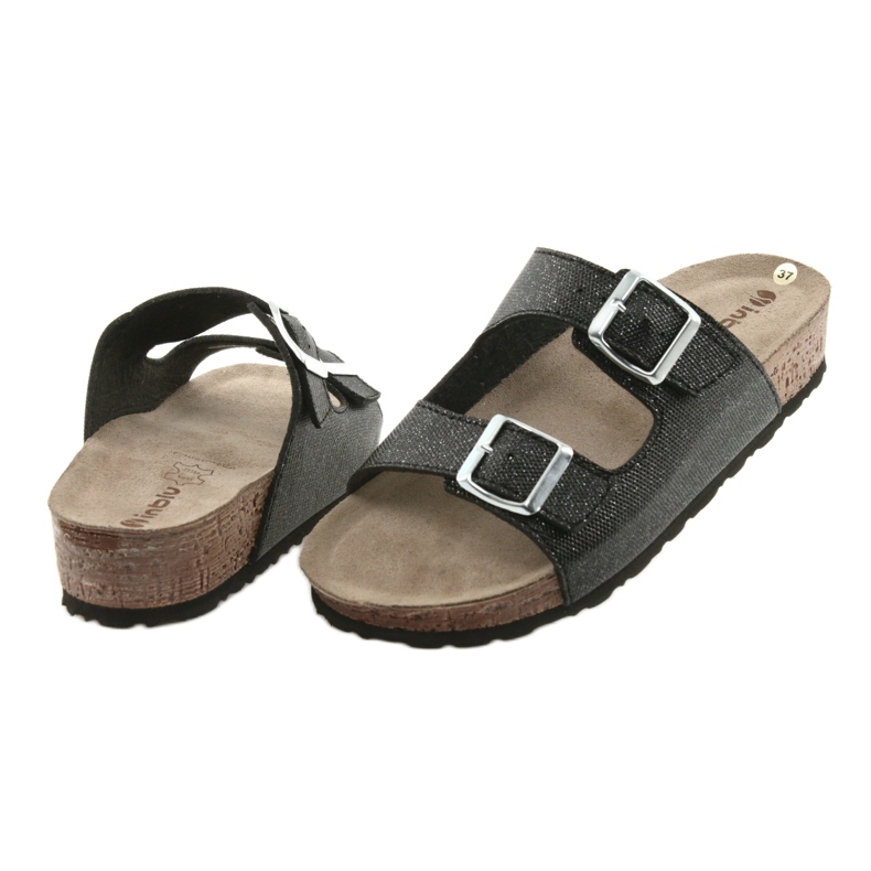 Svarta Inblu NM013 svarta tofflor för kvinnor med silverpartiklar 4