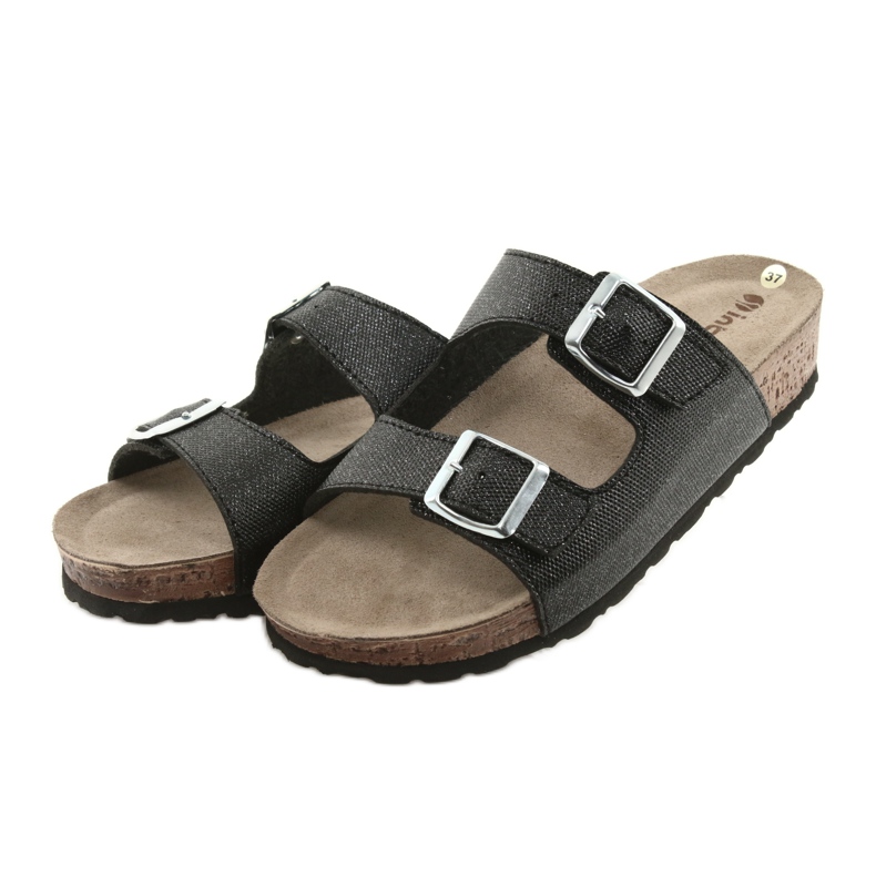 Svarta Inblu NM013 svarta tofflor för kvinnor med silverpartiklar 3