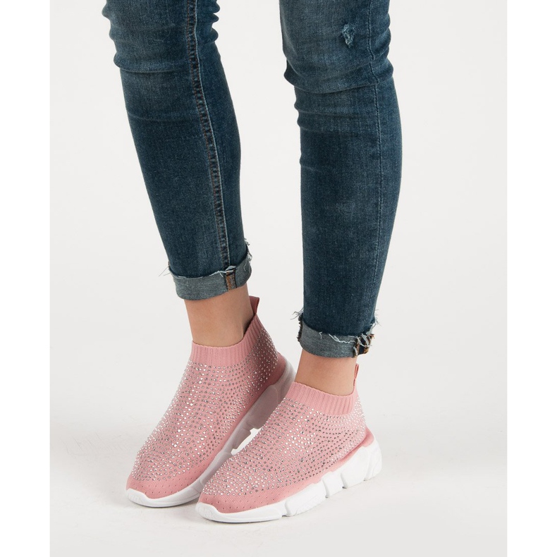 Textil sportskor med kristaller rosa 1