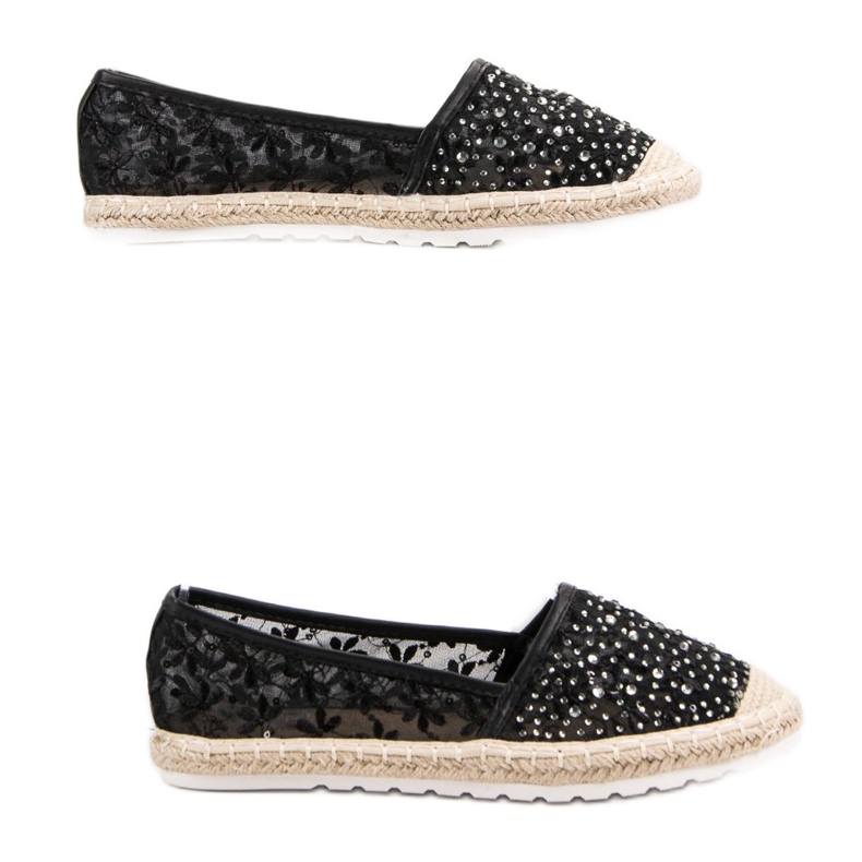 Ideal Shoes Espadriller med kristaller svart 2
