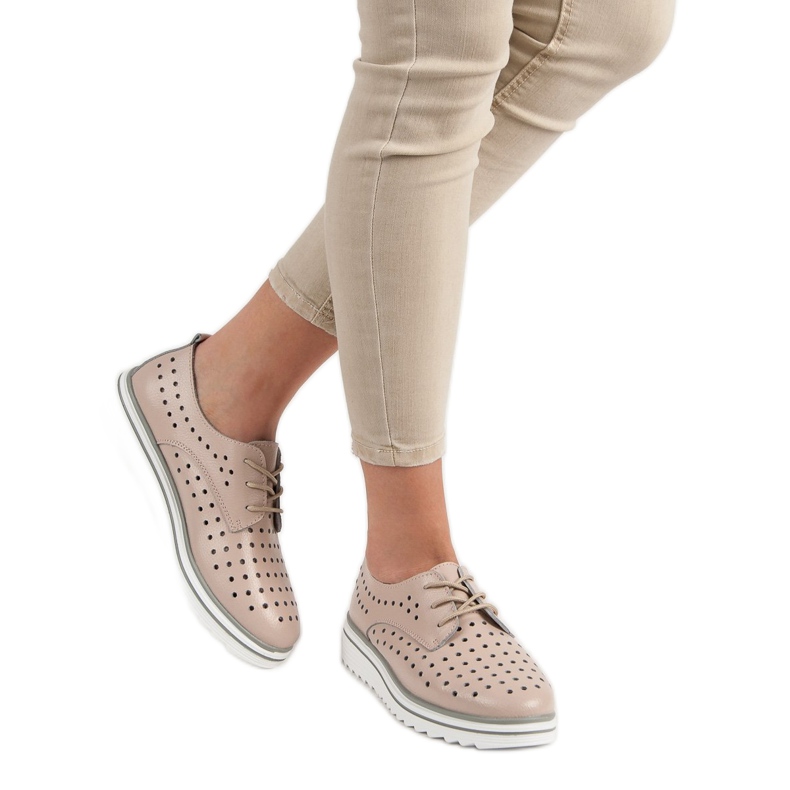 Kylie Läder Openwork skor beige 2