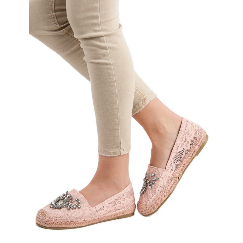 Bestelle Spets Espadrilles med prydnader rosa 2