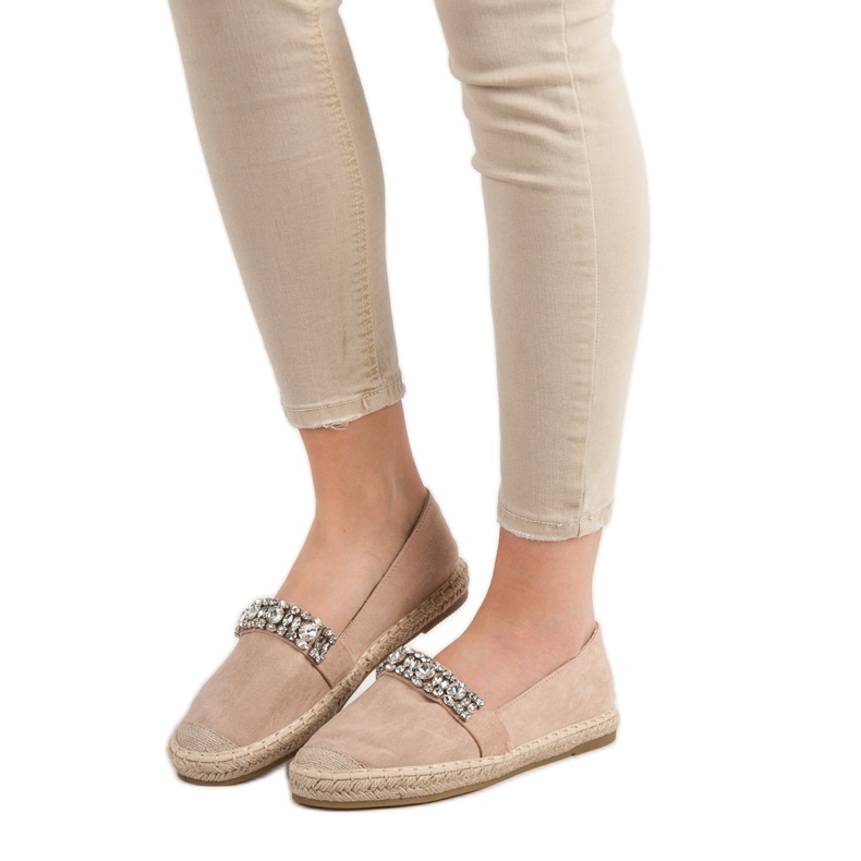 Bestelle Mocka Espadrilles Med Kristaller brun 2
