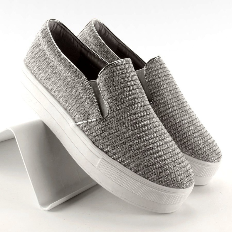 Slip-on ribbat material T225P Silver grå 1