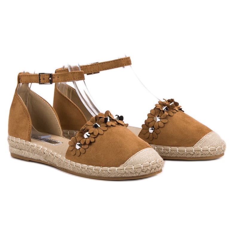 Best Shoes Kamel Espadriller med blommor brun 1