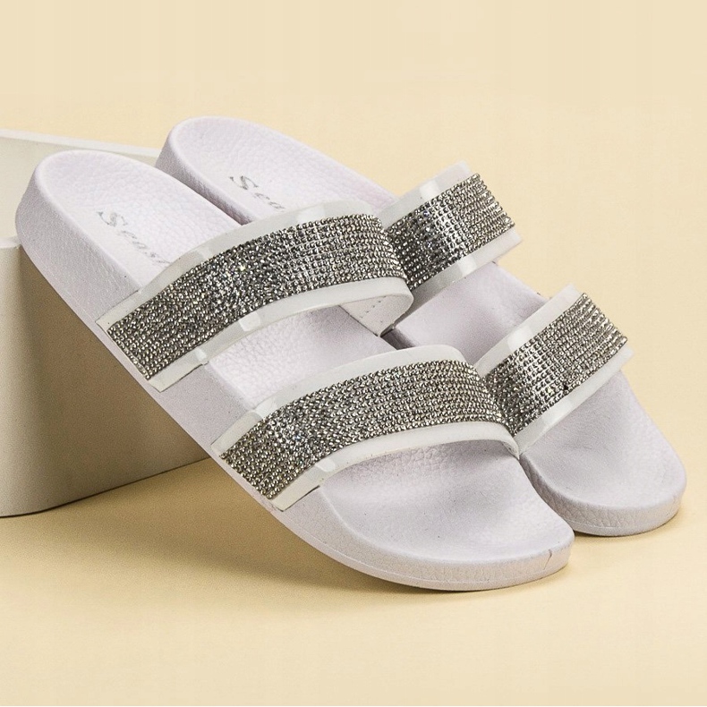 Seastar Vita tofflor med kristaller mångfärgad 1