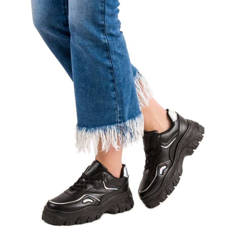 SHELOVET Svarta sneakers med Holo -effekt 2