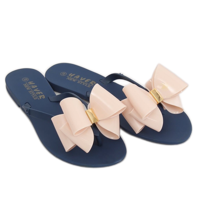 Tofflor meliski marinblå-beige KM104 NAVY / D.BEIGE brun 2