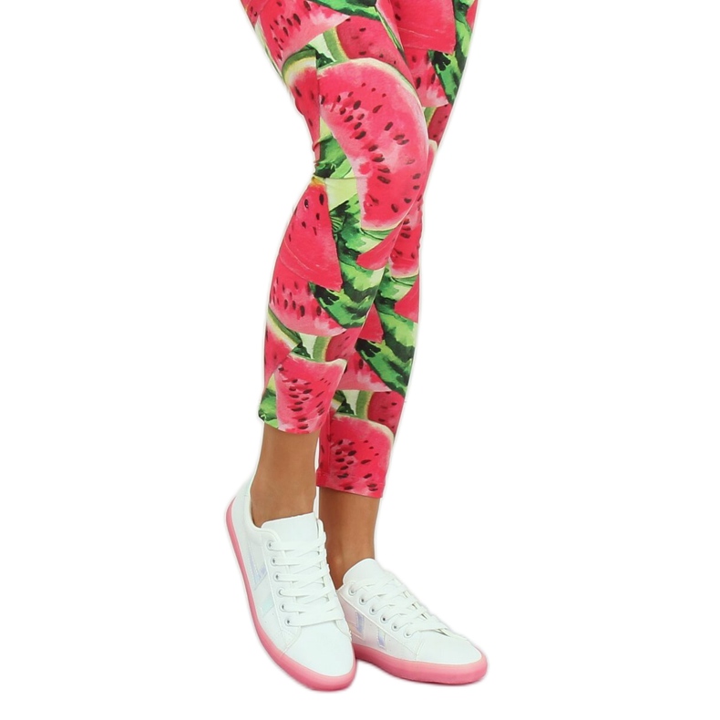 Kvinnors vita och rosa sneakers B0-08 WHITE / PEACH 2