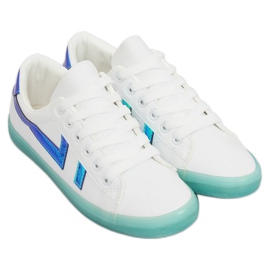 Kvinnors vita och gröna sneakers B0-08 WHITE / L.GREEN 1