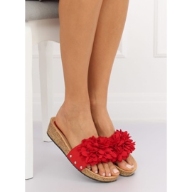 Röd S63 Röda flip-flops med blommor 1