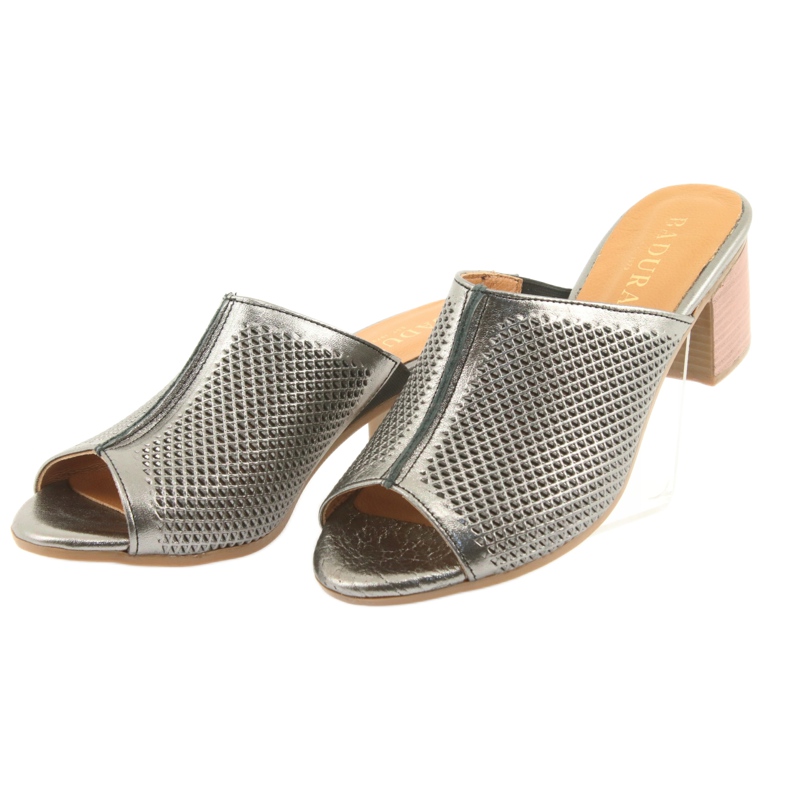 Badura Women's OpenWork Leather Caps 5311 Silver grå 3