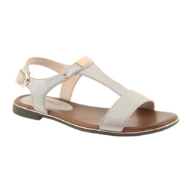 M.Daszyński Sandaler platt häl Daszyński 1583 pärlbeige brun grå 1