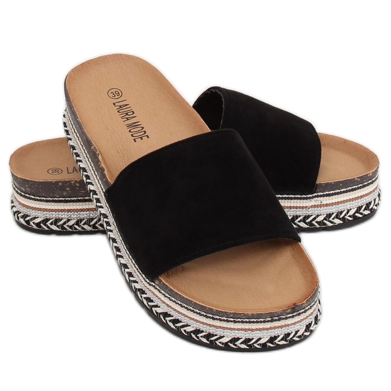 Svarta LS-117 Svart tofflor med hög sula 1