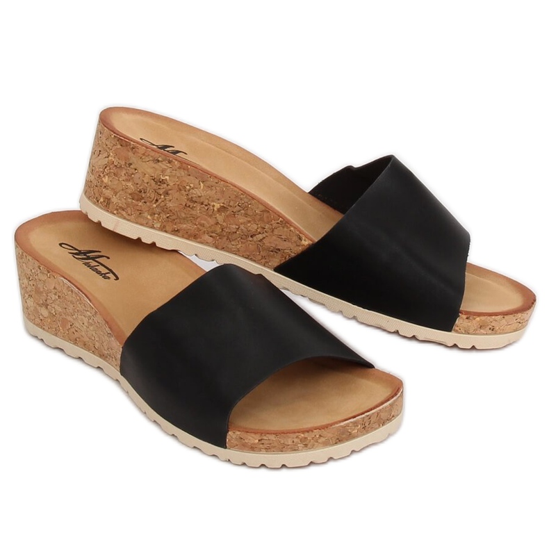 Svart kork wedge tofflor 3527-12 Svart 1