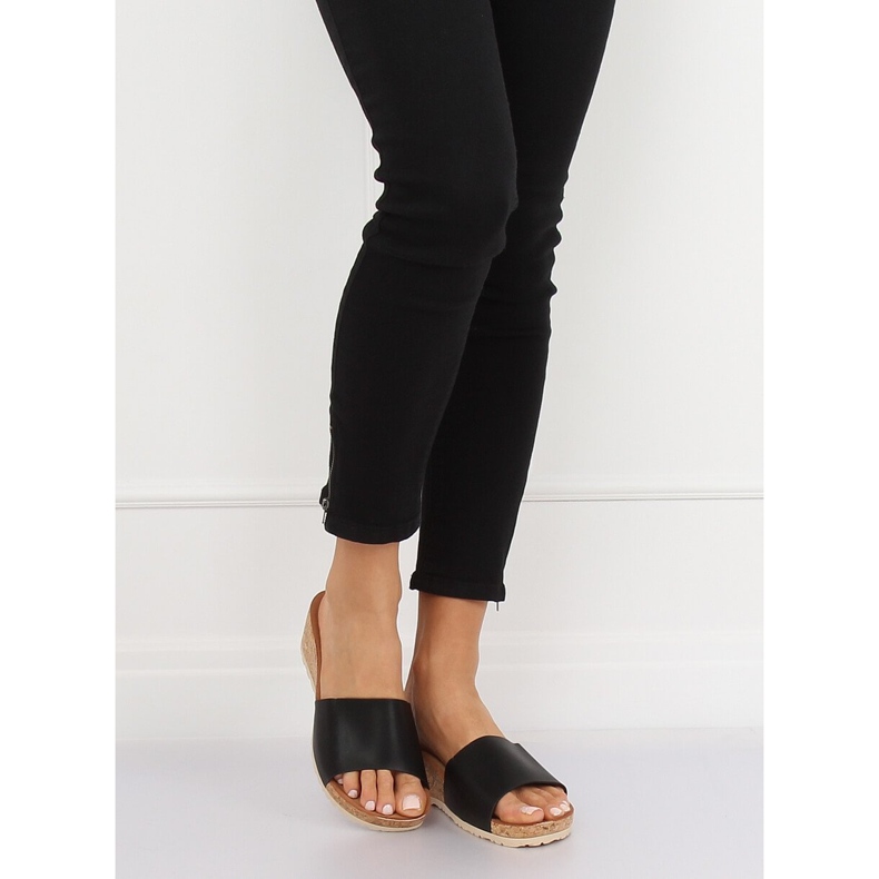 Svart kork wedge tofflor 3527-12 Svart 2