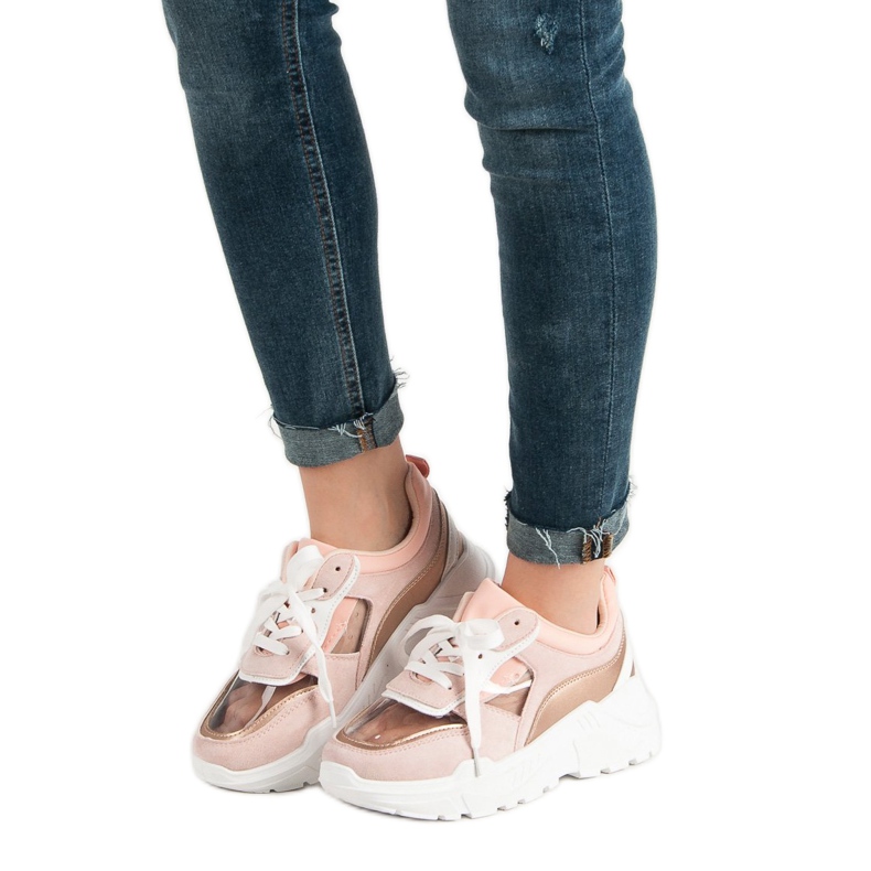 SHELOVET Transparenta sneakers på plattformen rosa 1