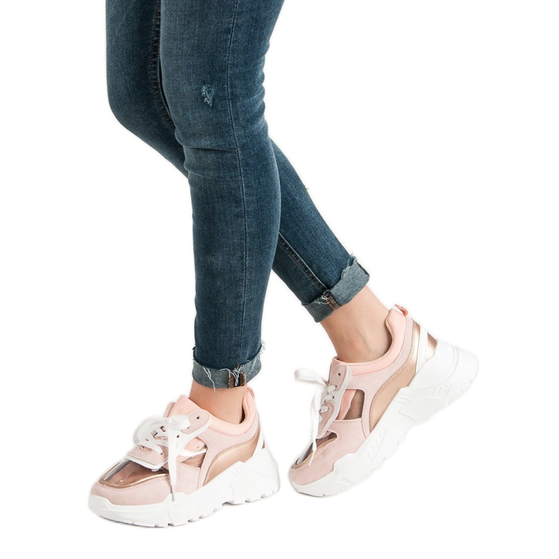 SHELOVET Transparenta sneakers på plattformen rosa 2