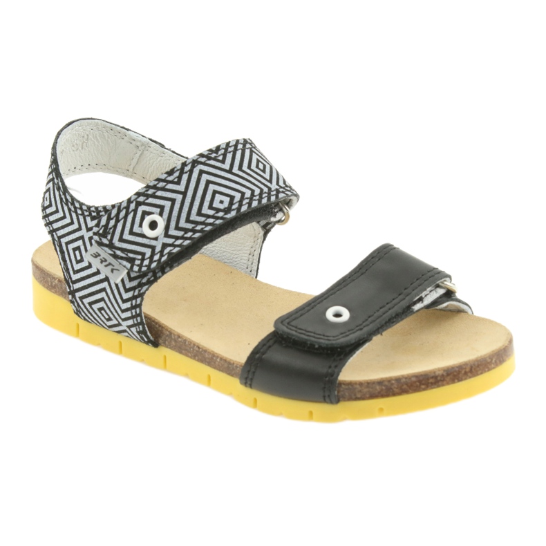 Bartek Girls 'Leather Sandals 56183 Svart med mönster 1